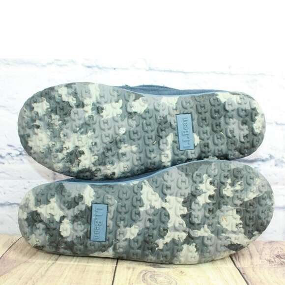 LL Bean Blue Suede Slip On Fleece Lined Mountain Moccasin Slippers Size 10 M - Picture 9 of 9